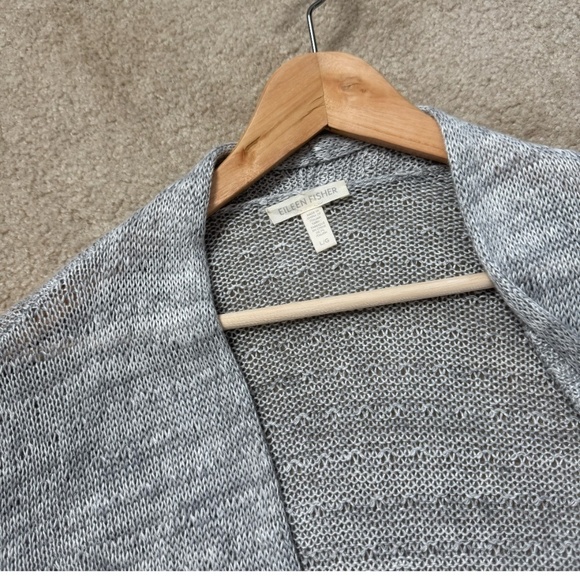 Eileen Fisher Cardigan Open Front Sweater Organic Linen Heather Grey Lightweight - Picture 14 of 16